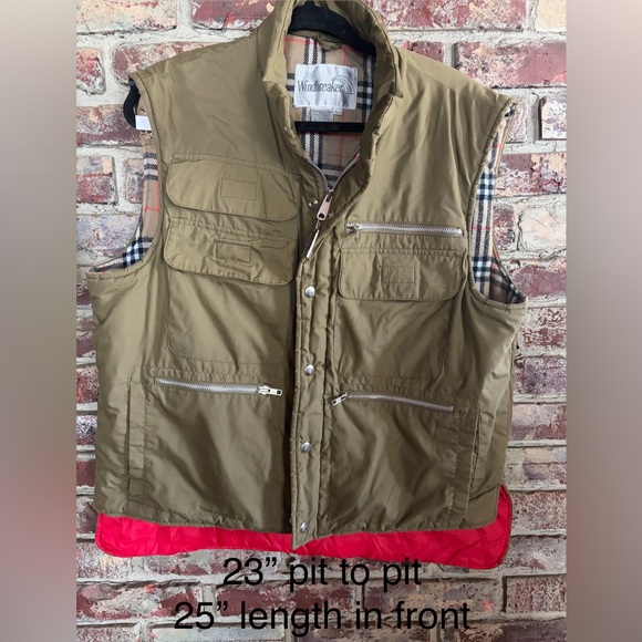windbreaker Other - Vintage Windbreaker Tan Utility Fishing Vest Plaid Lined Puffer Vest Size L